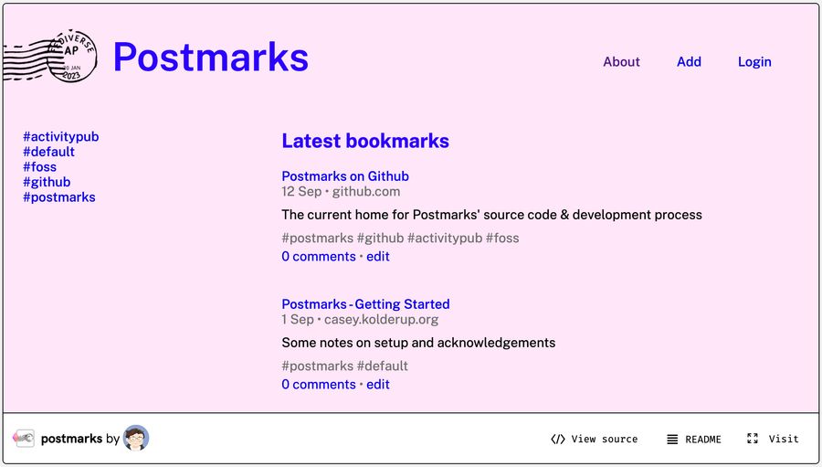 A screenshot of the Postmarks project
